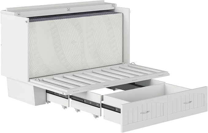 AFI, Nantucket Queen Murphy Bed Chest with Mattress, Storage Drawer and Built-In USB Charger, White