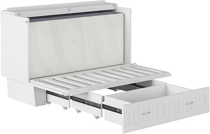 AFI, Nantucket Queen Murphy Bed Chest with Mattress, Storage Drawer and Built-In USB Charger, White