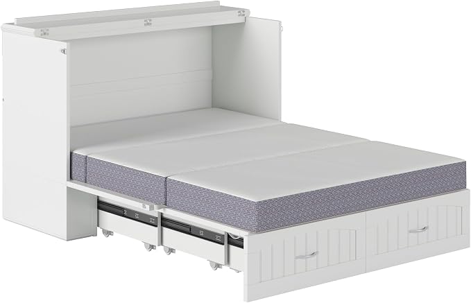 AFI, Southampton Murphy Bed Chest Full with 6" Mattress, Built-in USB Charger & Storage Drawer, White