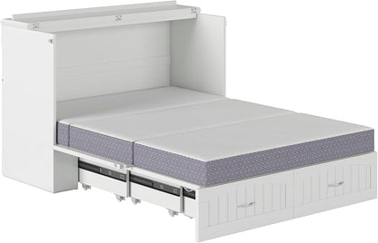 AFI, Southampton Murphy Bed Chest Full with 6" Mattress, Built-in USB Charger & Storage Drawer, White