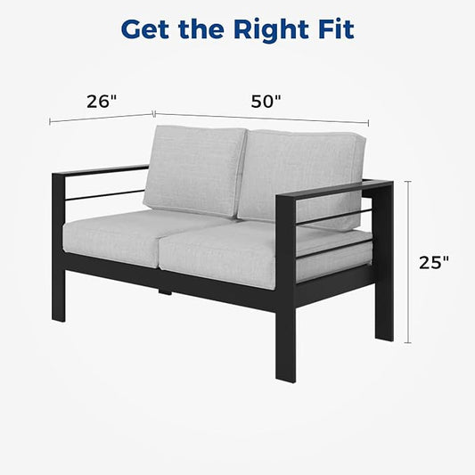 Kiss the Water 3 Seats Aluminum Outdoor Patio Sofa Set, All Weather Rust-Proof Metal Patio Couch, Modern Outdoor Furniture for Backyard Porch Garden, 5" Thick Waterproof Olefin Cushions, Light Grey