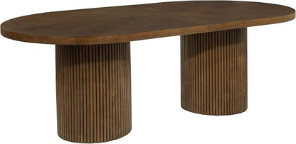 Dobby 90"-123" Extendable Oval Wooden Dining Table, Brown | Mid Century Modern, Double Pedestal Base, For 6 People, Large