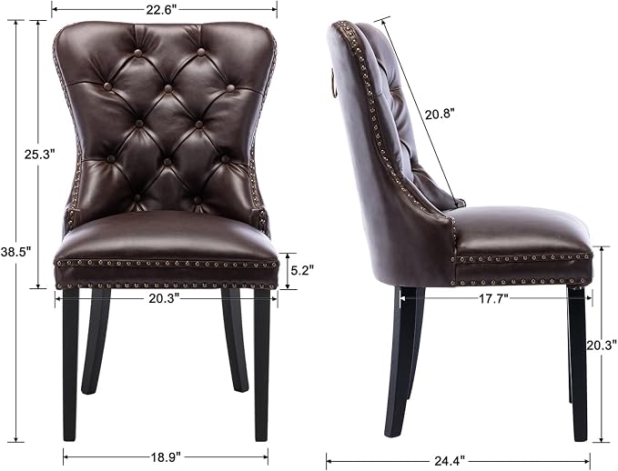 CIMOTA Dark Brown Leather Dining Chairs Set of 6 Mid Century Modern Dining Room Chairs Tufted Upholstered Kitchen Dining Chairs Comfortable Side Chairs with Nailhead Trim/Ring Back (PU Espresso/6PCS)