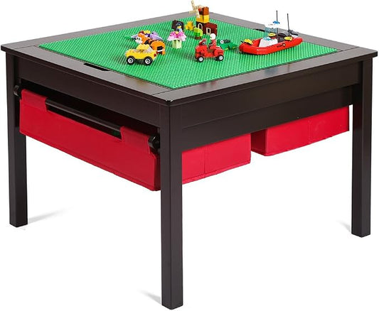 UTEX 2 in 1 Kids Construction Play Table with Storage Drawers and Built in Plate (Espresso)