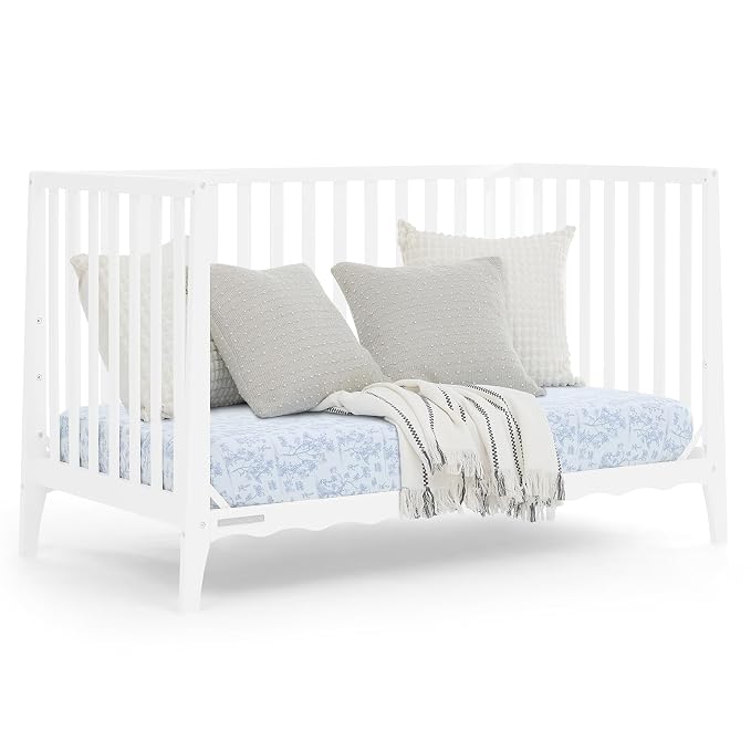 Delta Children Lulu 5-in-1 Convertible Crib, Converts to Toddler Bed, Daybed, Sofa & Full-Size Bed, Greenguard Gold Certified, Fits Standard Crib Mattress, 3 Mattress Heights for Baby,Bianca White