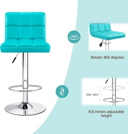 Furniwell Bar Stools Modern Pu Leather Swivel Adjustable Barstools Armless Counter Height Swivel Bar Stool Synthetic Leather Height Square Barstool with Set of 2 (Light Blue)