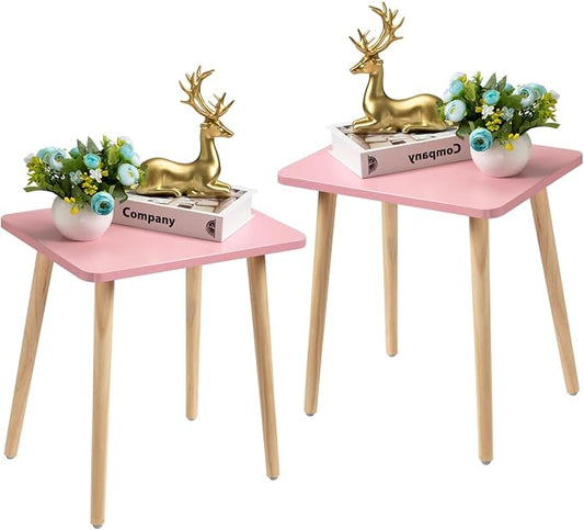 FORAOFUR Side Table Set of 2, Modern Side Table Accent Tables for Small Spaces, Wooden Home Decor, Easy Assembly | 2 Pack Pink finish, fits living/bedroom/balcony, compact for small spaces, sturdy, easy assembly with tools