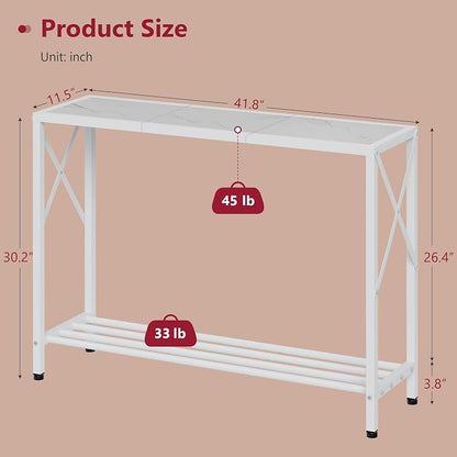 Tajsoon Console Table 41.8”, 2-Tier Entryway Table Narrow Sofa Table with Shelves, Entrance Table with Stable X-Frame, for Entryway, Hallway, Living Room, Foyer, Corridor, Office, White