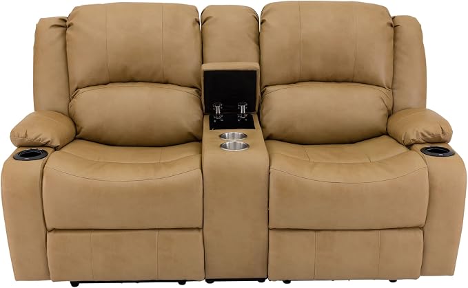 RecPro Charles 67" Powered Double RV Wall Hugger Recliner Sofa RV Loveseat with Upgraded 2023 Fabric (Toffee)
