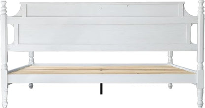 Solid Wood King Size Platform Bed Frame, A Headboard & Footboard, Under Bed Storage, 12 Strong Slats with Center Metal Legs, Anti-Noise & Slip-Free, No Box Spring Needed, Pure White Finish, ROK-39