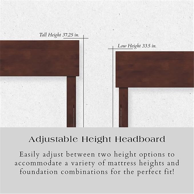 AFI, Orlando King Adjustable Modern Solid Wood Panel Headboard, Walnut