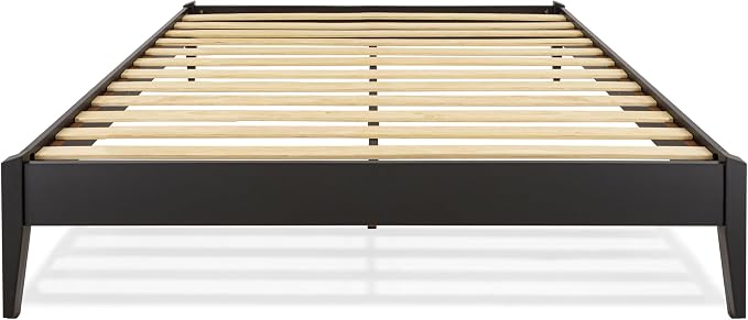 Bme Dinkee Queen Platform Bed Frame Wood 15 Inch - Solid Wood Bed Frame - Modern & Minimalist Style - 12 Strong Wood Slat Support - Easy Assembly - No Box Spring Needed - Black