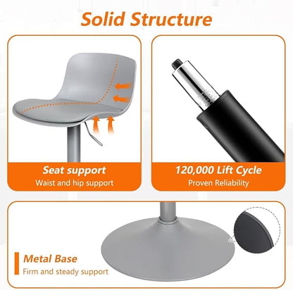 Kidol & Shellder Bar Stools Set of 4 Adjustable Counter Height Barstools Modern PU Leather Swivel Tall Bar Chairs Upholstered Bar Stool with Back for Kitchen Island（Gray）