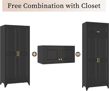 86" Metal Wardrobe Cabinets,Black Armoire Wardrobe Closet with Hanging Rod,Clothes Storage Cabinet with Adjustable Shelves and Doors,Clothing Cabinet for Bedroom,Laundry Room
