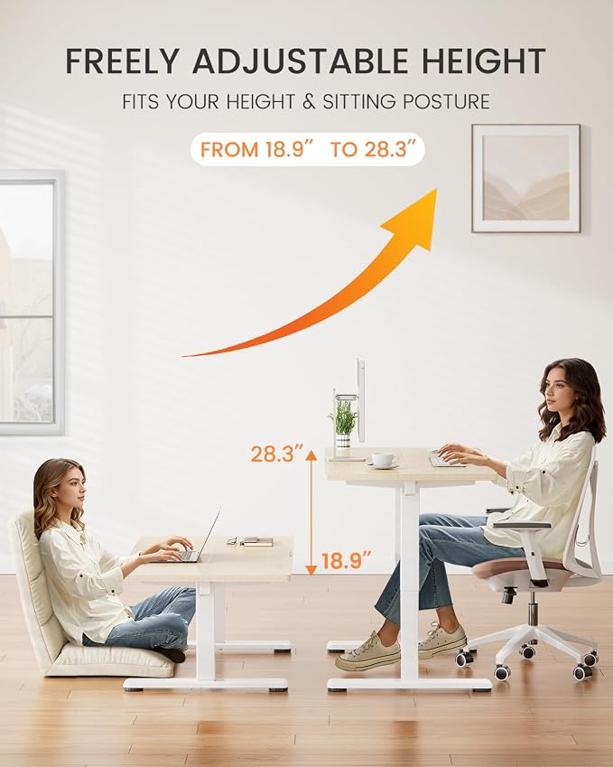ErGear Low Height Adjustable Desk, Lifts 18.9-28.4 Inches, 35 X 20 Inches Electric Standing Desk for Kids, 4 Height Memory Settings & Storage Hooks, Home Office Computer Table & Study Desk, Natural