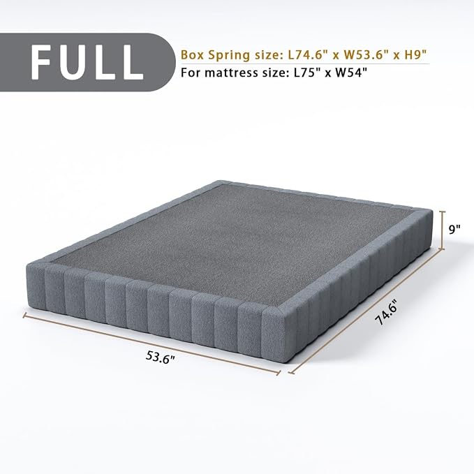 SHLAND Box Spring Full 9-Inch, Heavy Duty Metal Full Size Box Springs Mattress Foundation with Fabric Cover,Easy Assembly