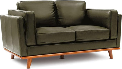Valencia Artisan Full Leather Loveseat Sofa 66” - Pure Full Italian Nappa Leather Couch, Solid Wood Accent, Ultimate Comfort, Dark Green