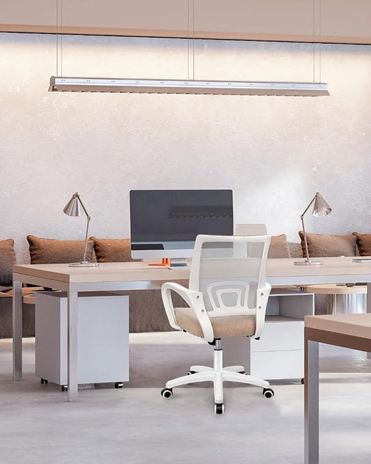 NEO CHAIR Office Desk Computer Chair Ergonomic Mesh Gaming Cushion Seat with Comfy Lumbar Mid Back Support Adjustable Height Swivel Rolling Wheels for Home Task (Beige)