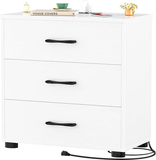 Aheaplus Night Stand with Charger Station, 21.7'' Wider Nightstands with 3 Wooden Drawers, Large Bedside Table, Modern Tall End Side Table, Nightstand for Bedroom, White