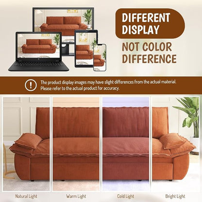 73.2" Sleeper Sofa Bed Queen, 3-in-1 Convertible Couch, Modern Pull Out Couches, Comfy Corduroy Futon Sofa, Cloud Loveseat Lounge, Pillow Arm for Small Spaces, Living Room, Apartment, Orange