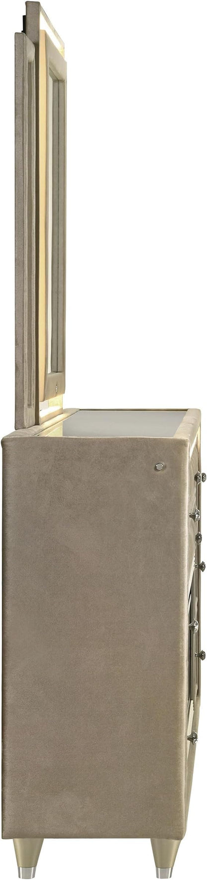 Coaster Home Furnishings - Lorient - Wood - 8-Drawer Dresser with Mirror, Flame Box, LED Lighting, Tri-Panel Mirror and Traditional Style - Bedroom - Ivory and Camel - 222663FBM
