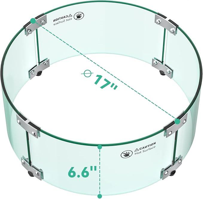 Skyflame 17" Round Fire Pit Glass Wind Guard, Clear Tempered Glass Flame Shield for Outdoor Propane/Natural Gas Fire Pit/Table