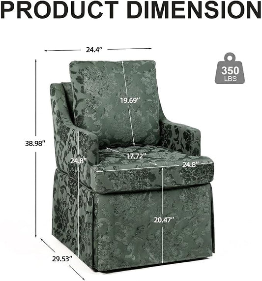 UVV Upholstered Dining Chairs Set of 4, Modern Jacquard Kitchen Chair Dining Room Chair with 4 Casters, Linen Armchair for Bedroom Reading Room Living Room, Dark Green