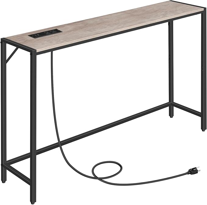 MAHANCRIS Console Table, Narrow Sofa Table, 43.7” Entrance Table with Power Station, Behind Couch Table, Simple Style, for Living Room, Hallway, Entryway, Foyer, Greige and Black CTHG112E01