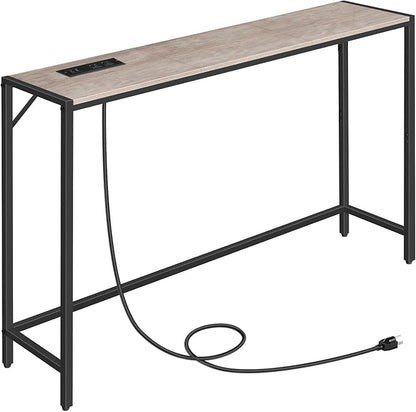 MAHANCRIS Console Table, Narrow Sofa Table, 43.7” Entrance Table with Power Station, Behind Couch Table, Simple Style, for Living Room, Hallway, Entryway, Foyer, Greige and Black CTHG112E01