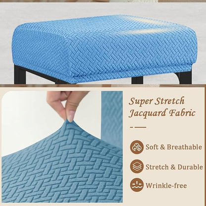 Levoberg Bar Stool Cover Rectangle Stretch Counter Height Barstool Slipcovers Rectangular Vanity Stool Cover Kitchen Counter Saddle Seat Cover for Wooden Metal Bench Set of 2 Blue