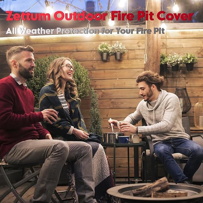 Zettum Fire Pit Cover Round 36 Inch - Outdoor Firepit Cover Heavy Duty & Waterproof, 600D Patio Fire Table Cover Gas Fire Pit Accessories Fade & Weather Resistant - 36 x 36 x 20 Inch