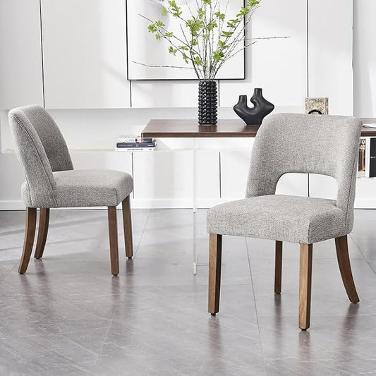 VKNOW Wooden Dining Chairs Set of 2, Modern Fabric Upholstered Dining Room Chair Kitchen Chairs, Farmhouse Dinner Chair for Kitchen Dining Room, Grey