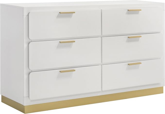 Coaster Home Furnishings Caraway Contemporary 5-Piece Bedroom Set Fabric Upholstered Eastern King Size LED Panel Bed Frame 55-inch Headboard White 224771KE-S5