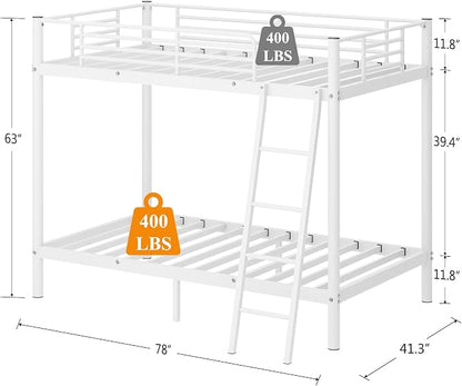 SDHYL Twin Over Twin Bunk Beds with Mattresses, Heavy Duty Metal Bunk Beds for Adult,with Memory Foam Mattresses, Space Saving,No Box Spring Needed,White