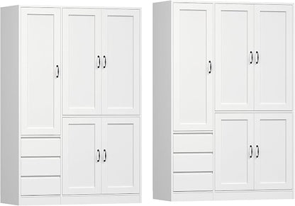 RALGEND Armoire Wardrobe Closet Set of 2, with 3 Drawers and 5 Doors, Wardrobe Cabinet for Bedroom, 70.9" Bedroom Armoire with Hanging Rod, Large Capacity Storage Wardrobe Armoire, White