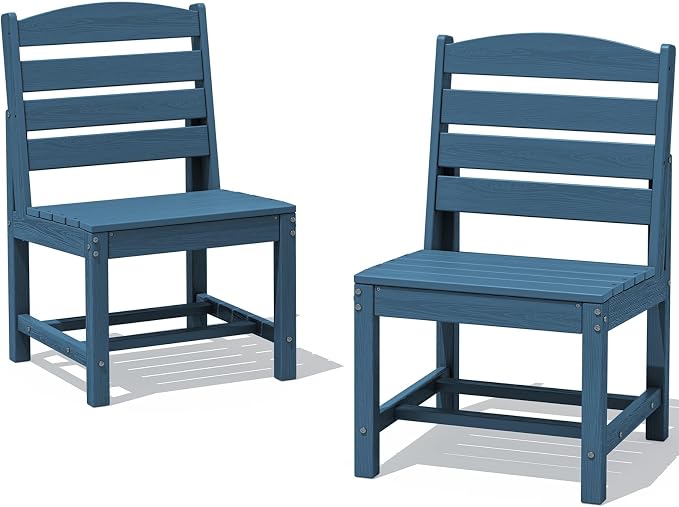 SERWALL Armless Outdoor Dining Chair Set of 2, All Weather Resistant,Blue