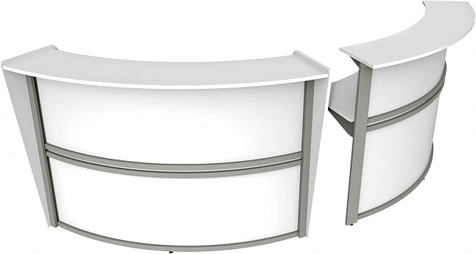 Linea Italia Curved Modern Office Desk Easy to Assembly 2 Panel Reception Counter for Lobby, Salon, 124" x 49", White