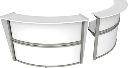 Linea Italia Curved Modern Office Desk Easy to Assembly 2 Panel Reception Counter for Lobby, Salon, 124" x 49", White