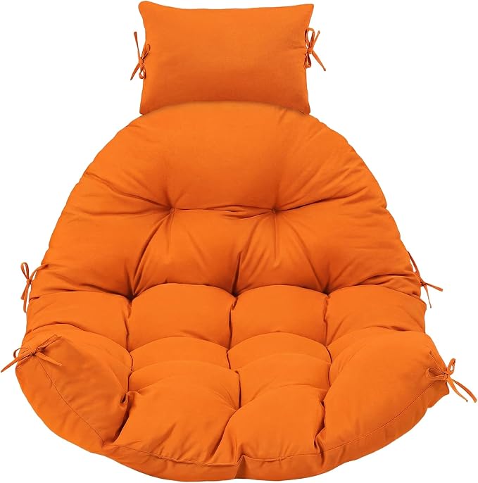 Tudomro Orange Waterproof Egg Chair Cushion with Pillow Filling 2.58 kg Replacement Rocking Wicker Chair Cushion 48" x 32" High Back Hanging Swing Hammock Pad Thicken for Outdoor Patio Garden