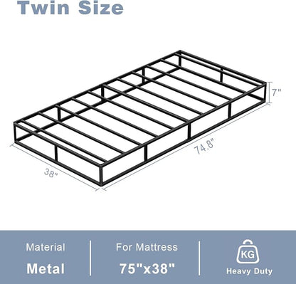 Tyndall Box Spring Twin, 7 Inch Metal Twin Box Spring Only, 3000 LBS Heavy Duty Mattress Foundation with Fabric Cover, Easy Assembly, Quiet Noise Free, Non Slip, Black