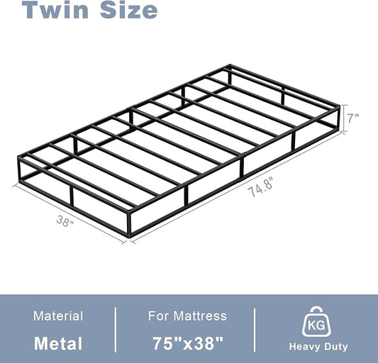 Tyndall Box Spring Twin, 7 Inch Metal Twin Box Spring Only, 3000 LBS Heavy Duty Mattress Foundation with Fabric Cover, Easy Assembly, Quiet Noise Free, Non Slip, Black