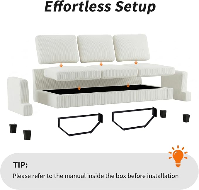 Modern 3 Seater Sofa for Living Room with Soft Deep Seats, Sofa 3 Seater in Linen, Upholstered Apartment Sofa with Armrests, Comfy Cozy Sofas for Bedroom (Corduroy, White)