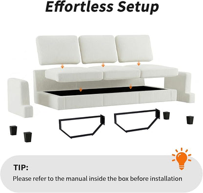 Modern 3 Seater Sofa for Living Room with Soft Deep Seats, Sofa 3 Seater in Linen, Upholstered Apartment Sofa with Armrests, Comfy Cozy Sofas for Bedroom (Corduroy, White)