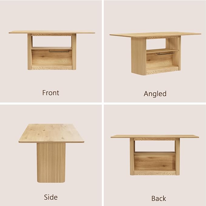 FUQARHY 63" Dining Table with Storage, Farmhouse Rectangular Kitchen Table