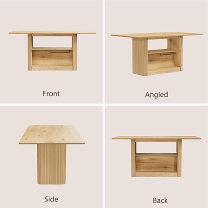FUQARHY 63" Dining Table with Storage, Farmhouse Rectangular Kitchen Table