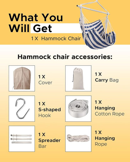 ADVOKAIR Hammock Chair Swing, Heavy-Duty Hanging Rope Swing Seat Supports 500 Lbs, Ideal for Outdoor Patio, Backyard, Porch, Deck & Indoor Bedroom Use