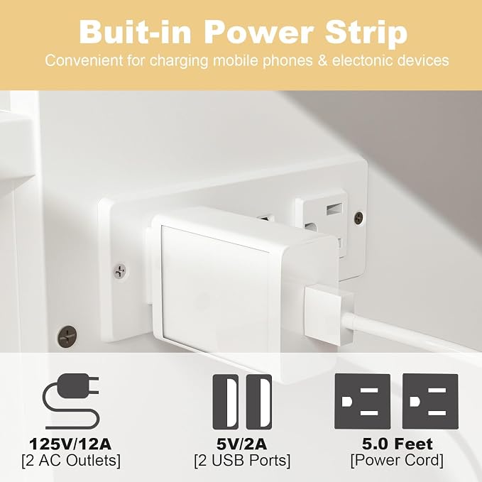 Twin Murphy Bed with Built-in Charging Station, Space-Saving Murphy Bed Chest Twin with Drawer, Foldable, for Home Office Guest Room Bedroom White, 76.8”L x 44.4”W x 41.3”H