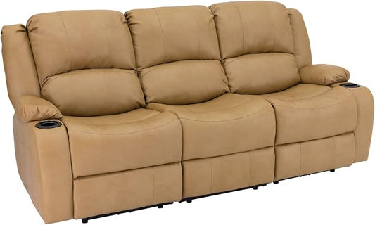 RecPro RV Recliner Charles 80" Powered Triple Wall Hugger | Drop Down Console | RV Furniture with Upgraded 2023 Fabric (Toffee)