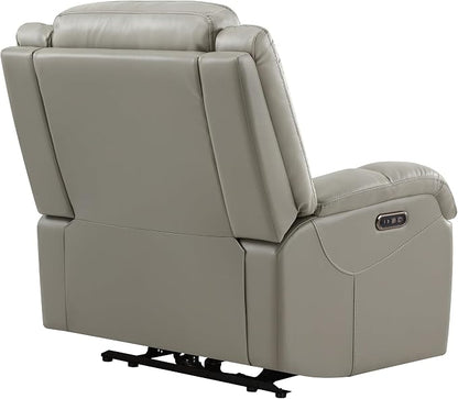 Watson & Whitely Oversized Genuine Leather Power Recliner Chairs for Big and Tall, Wall Hugger Recliner with Power Headrest & Charging Ports, Extra Large Reclining Chair for Living Room, Grey