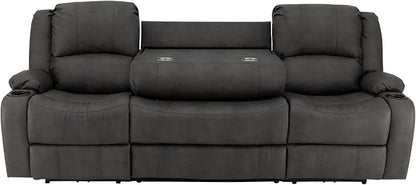RecPro Charles 94" Powered Triple RV Wall Hugger Recliner | Drop Down Console | RV Furniture with Upgraded 2023 Fabric (Gunmetal)